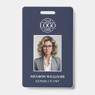 Modern Simple Navy Blue Minimalist Employee Photo Badge
