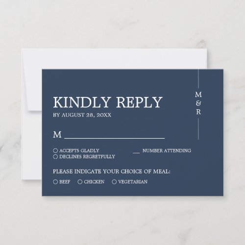 Modern Simple Navy Blue Monogram Wedding RSVP Card
