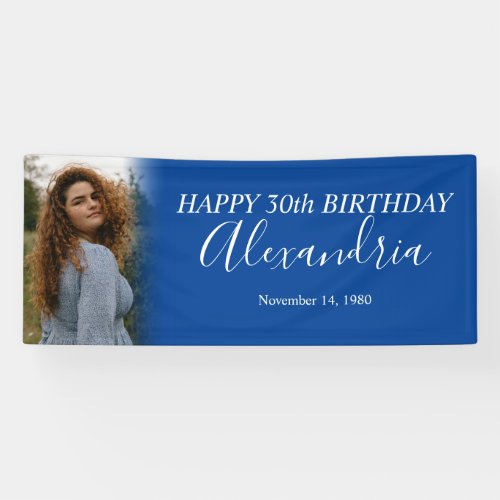 Modern Simple Navy Blue White Photo Birthday Party Banner