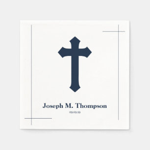 Modern Simple Navy Cross First Holy Communion Napkins