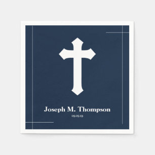 Modern Simple Navy Cross First Holy Communion Napkins