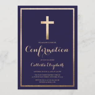Modern Simple Navy Gold Cross Border Confirmation Invitation