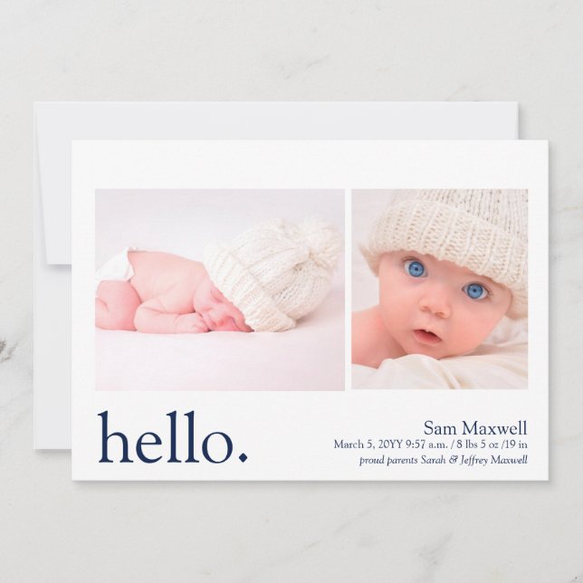 Modern Simple Navy Hello Birth Announcement (Front)