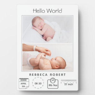 Modern Simple New Baby Personalized 2 Photo Plaque