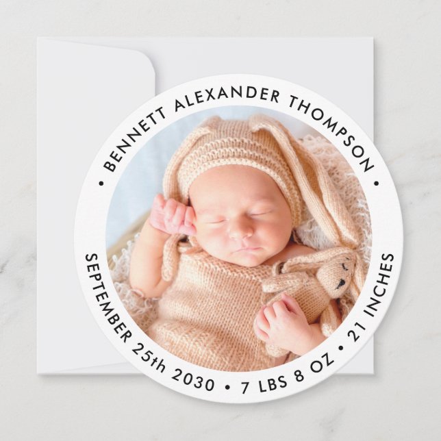 Modern Simple New Baby Personalized Photo Birth  Announcement (Front)