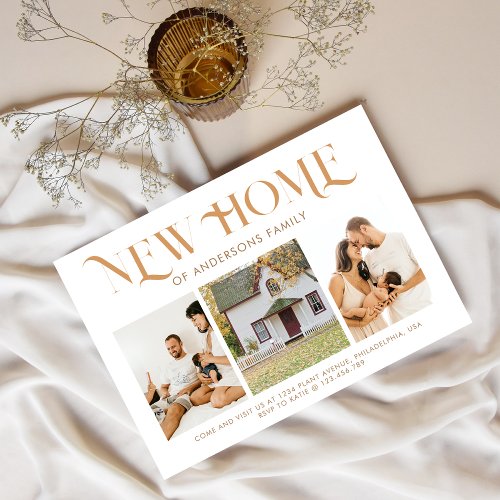 Modern Simple New Home 3 Photo Moving Announcement Postcard