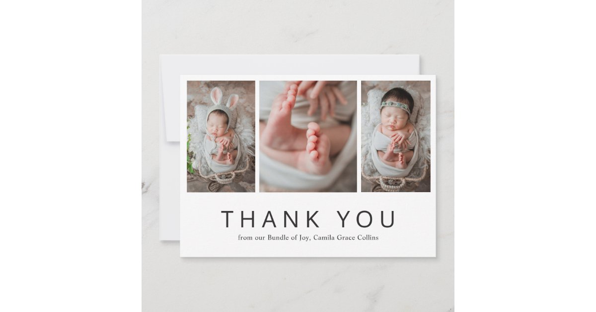 Modern Simple Newborn Photo Collage Baby Shower Thank You Card | Zazzle