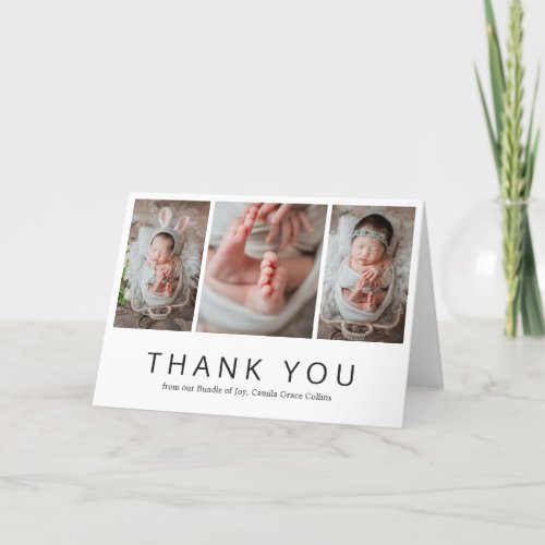 Modern Simple Newborn Photo Collage Baby Shower Thank You Card