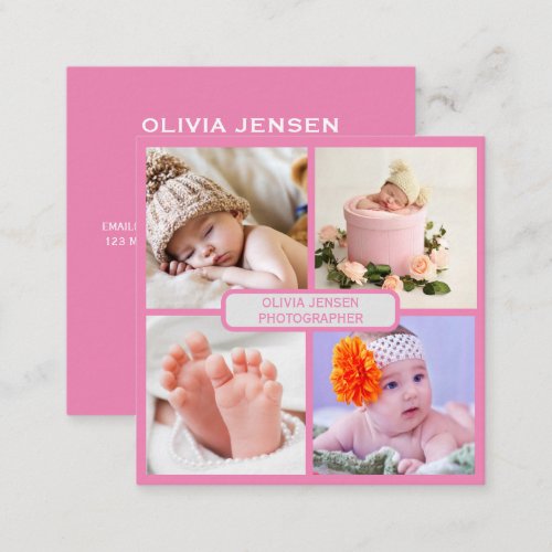 Modern Simple Newborn Photography Pink qr code Square Business Card