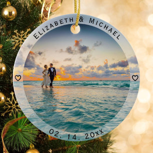 Modern Simple Newlyweds Photo Wedding Anniversary Ceramic Ornament