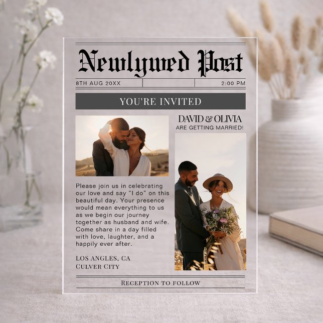 Modern Simple Newspaper Wedding Acrylic Invitations (Creator Uploaded)