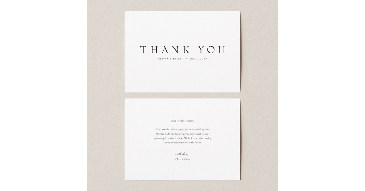 Modern Simple No Photo Wedding W Note Thank You Card | Zazzle