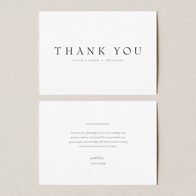 Modern Simple No Photo Wedding W Note Thank You Card | Zazzle