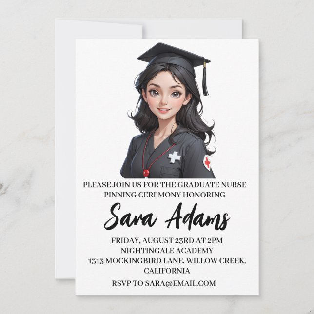 modern simple nursing pinning ceremony invitations (Front)