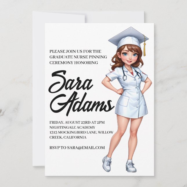 modern simple nursing pinning ceremony invitations (Front)