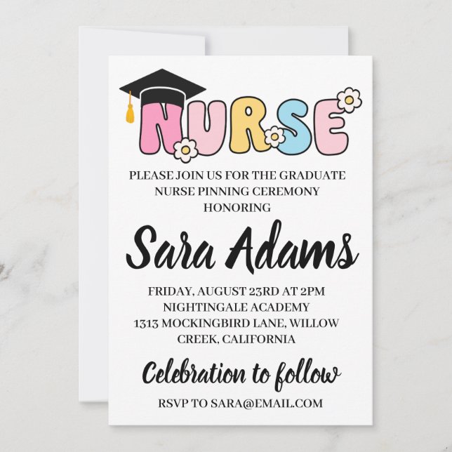 modern simple nursing pinning ceremony invitations (Front)