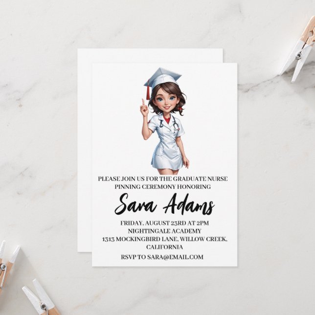 modern simple nursing pinning ceremony invitations (Front/Back In Situ)