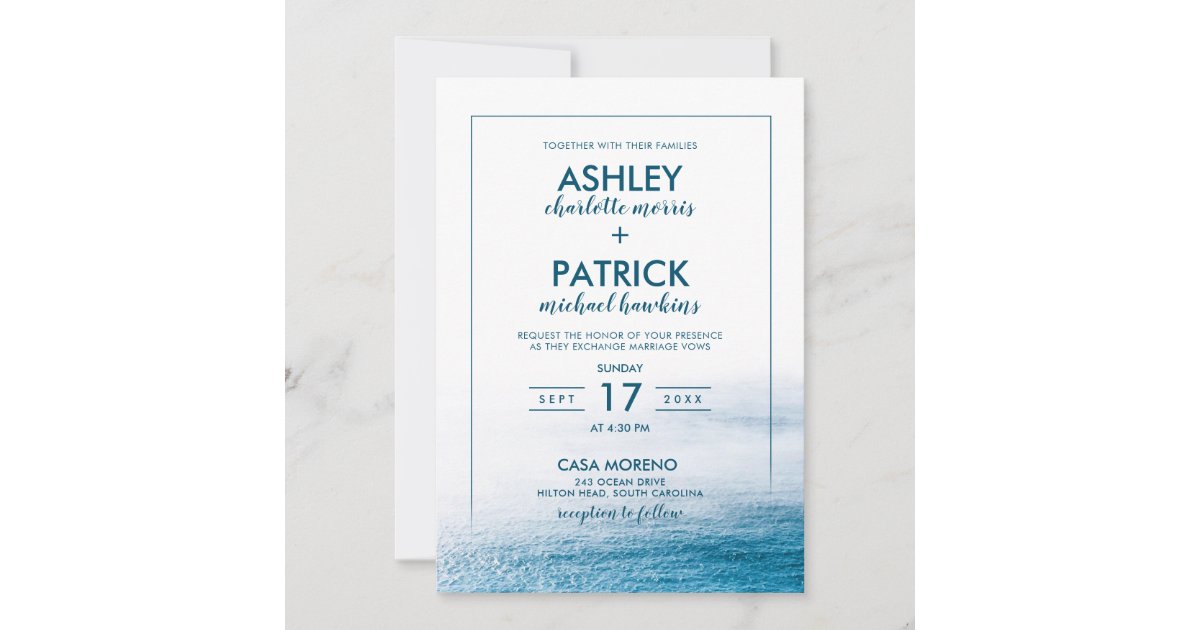 Modern Simple Ocean Beach Seaside Wedding Invitation | Zazzle