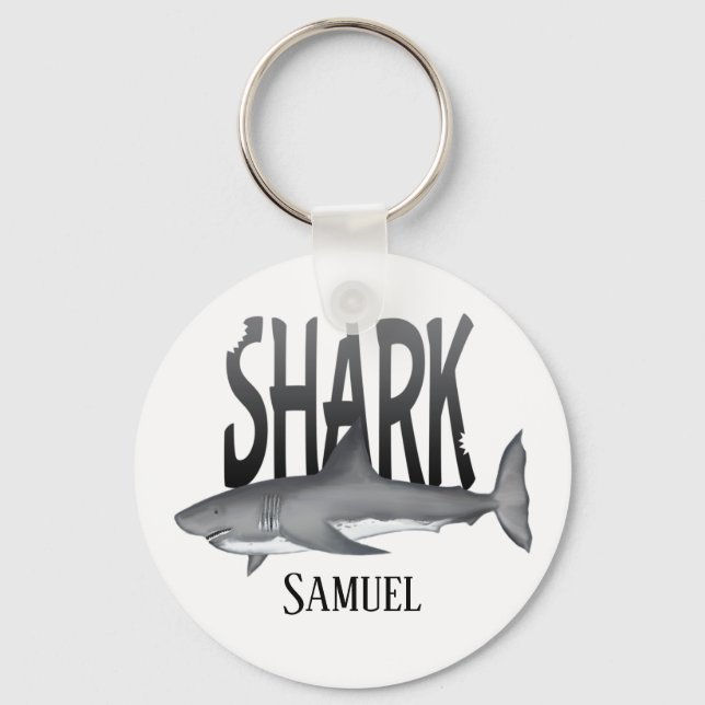 Modern Simple Ocean Shark Bite Typography  Keychain (Front)