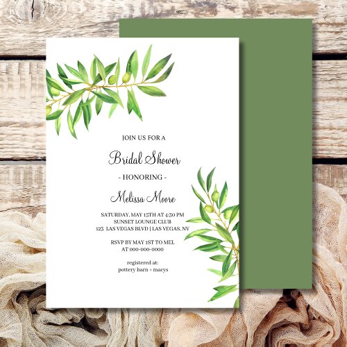 Modern simple olive branch bridal shower invitation