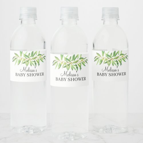 Modern Simple Olive Branch Greenery Water Bottle Label