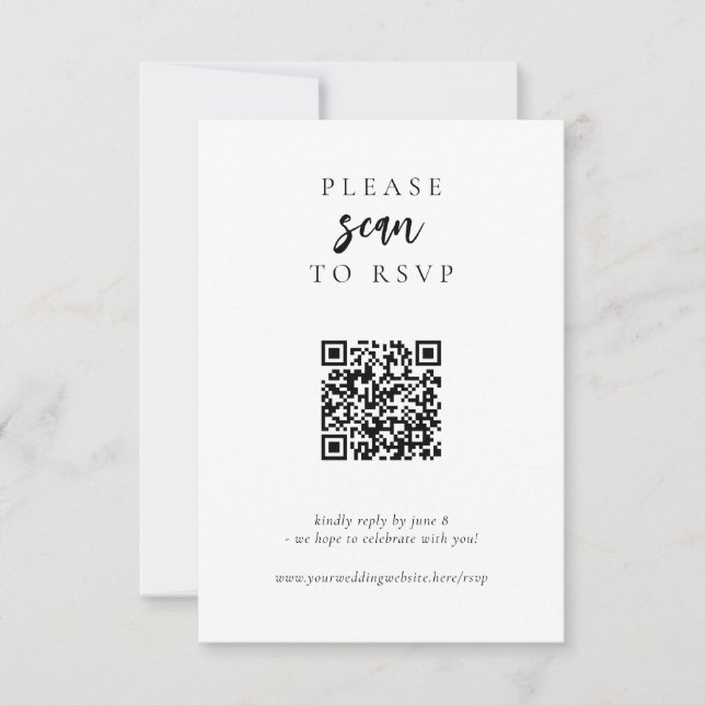 Modern Simple Online QR Code Wedding RSVP Card (Front)