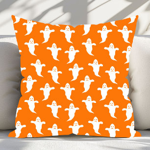 Modern Simple Orange and White Ghosts Halloween Throw Pillow