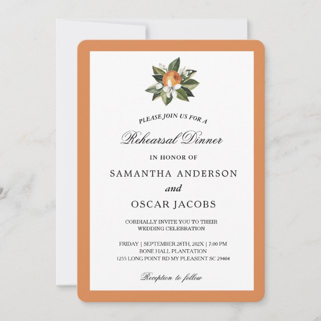 Modern Simple  Orange & Green Leaf  Invitation (Front)