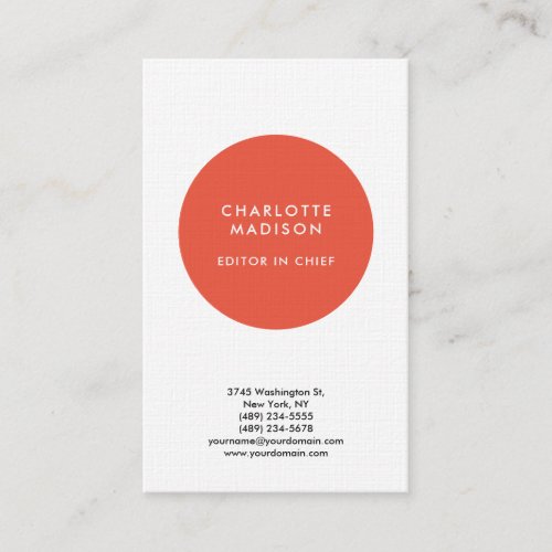 Modern Simple Orange Red Minimalist Plain Business Card