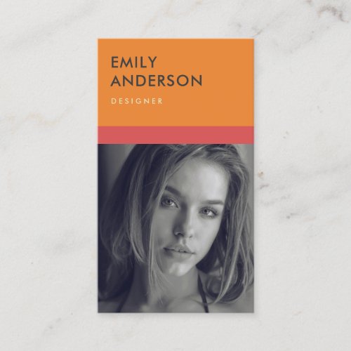 MODERN SIMPLE ORANGE RED PERSONAL PHOTO IDENTITY BUSINESS CARD