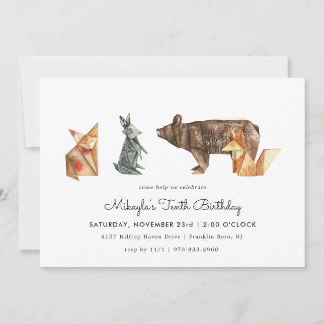 Modern Simple Origami Animal Invitation (Front)