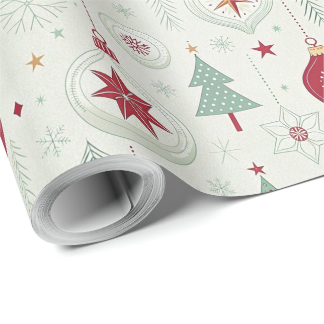 Modern Simple Ornaments and Snowflakes Christmas Wrapping Paper (Roll Corner)