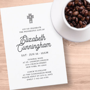 Modern Simple Ornate Cross Memorial Funeral Invitation