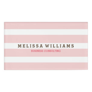 Modern Simple Pail Pink & White Stripes Name Tag