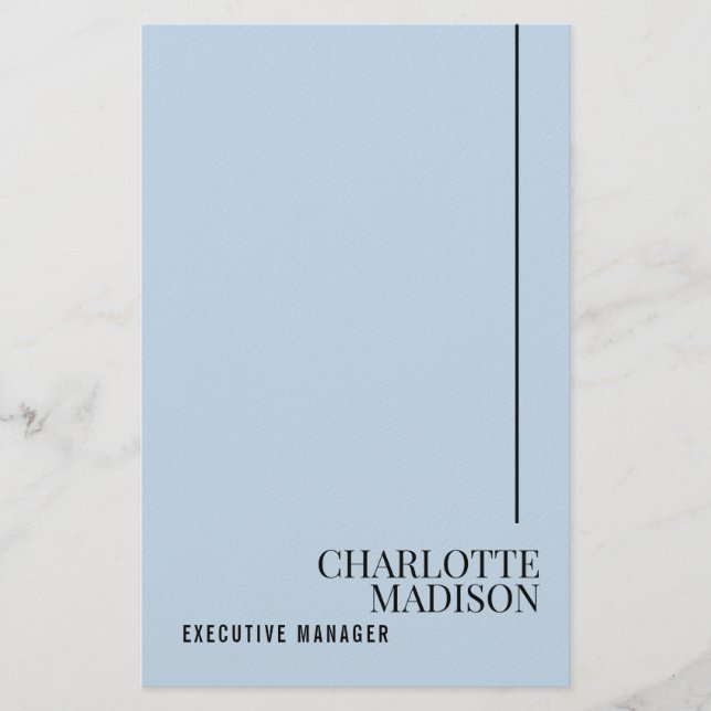 Modern Simple Pale Blue Plain Minimalist Own Name Stationery (Front)