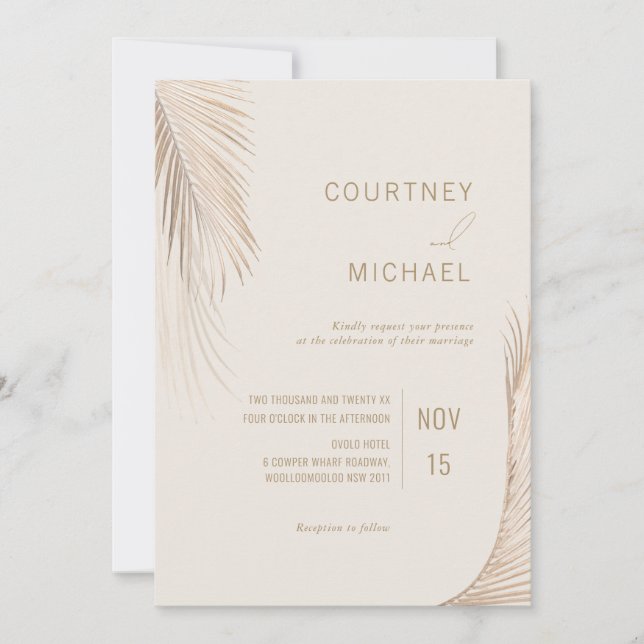 Modern Simple Palm Leaves Wedding Invitation (Front)