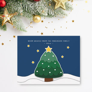 Modern Simple Papercut Stars Snowy Christmas Tree Holiday Card