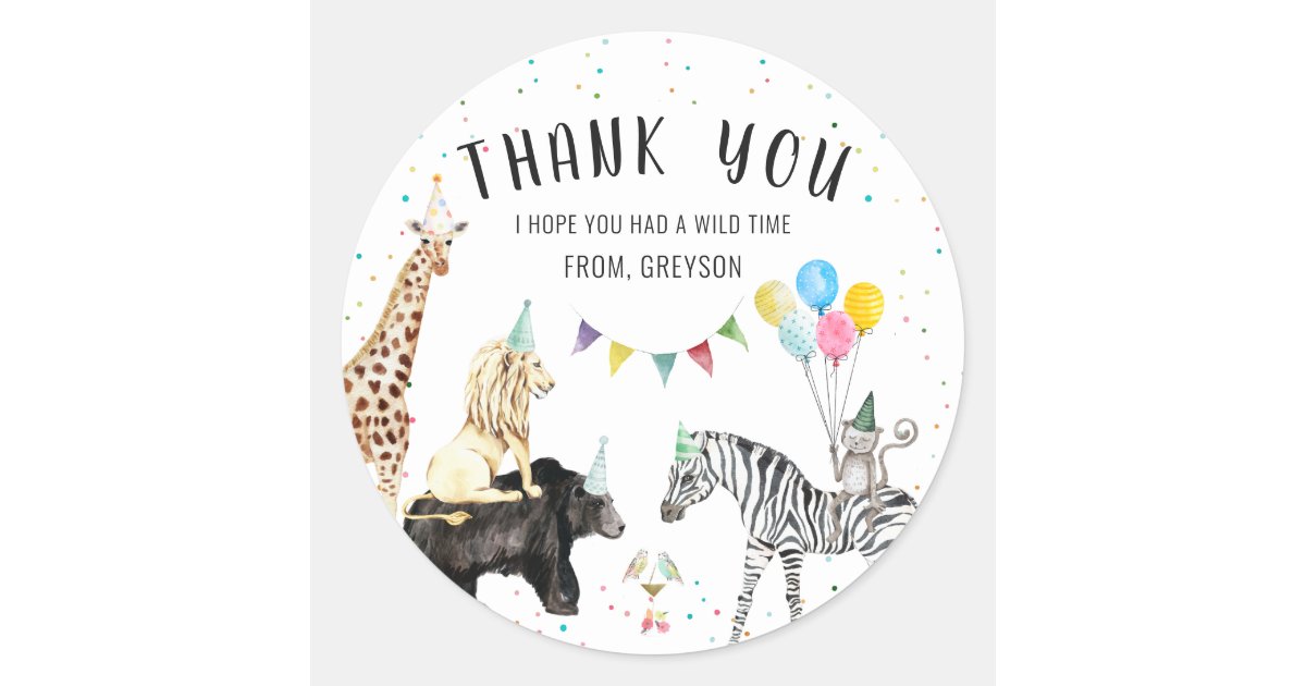 Modern Simple Party Animal Thank You Classic Round Sticker | Zazzle