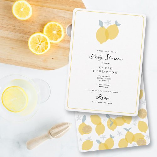 Modern Simple Pastel Citrus Lemons Baby Shower Invitation