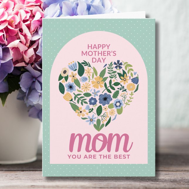 Modern Simple Pastel Floral Heart Best  Mom Card (Creator Uploaded)