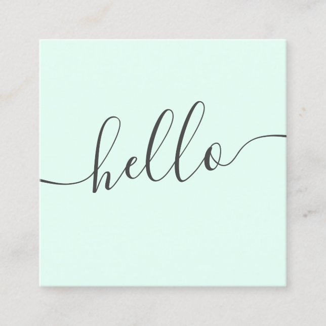 Modern simple pastel mint gray stylish girly hello square business card (Front)