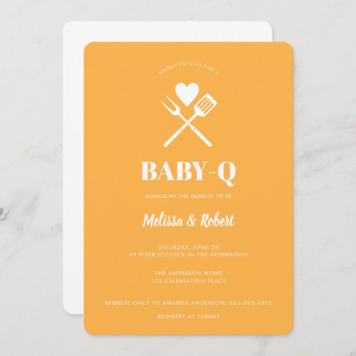 Modern Simple Pastel Orange BBQ Baby Shower Invitation