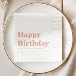Modern Simple Peach Birthday Napkins