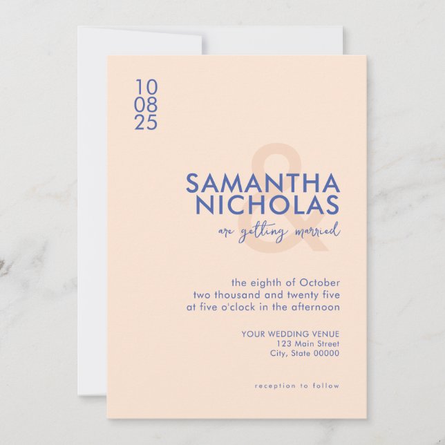 Modern Simple Peach Blue Wedding Invitation (Front)