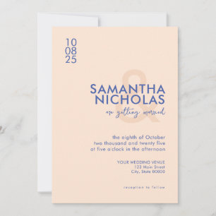 Modern Simple Peach Blue Wedding Invitation