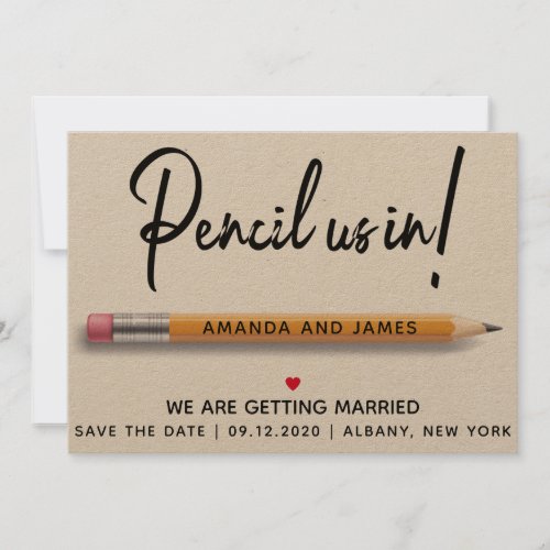 Modern Simple  Pencil Us In  Cardboard Save The Date