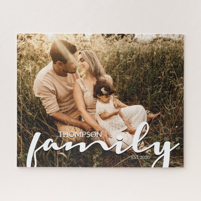 Modern Simple Personalized Family Photo Jigsaw Puzzle (Horizontal)