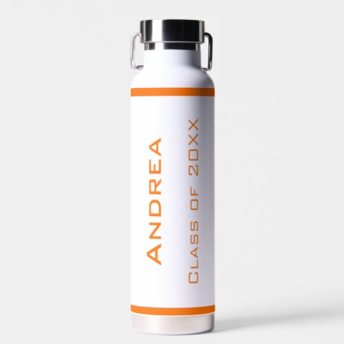 Modern Simple Personalized Graduation Orange Water Bottle