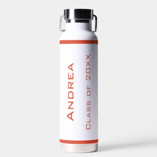 Modern Simple Personalized Graduation Red Text Water Bottle