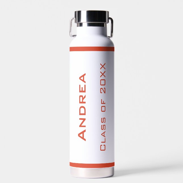 Modern Simple Personalized Graduation Red Text Water Bottle (Front)
